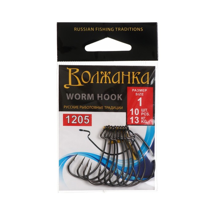 Крючки Volzhanka Worm Hook № 1, 10 шт цена и фото