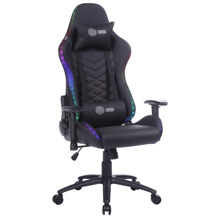 Игровое кресло Cactus CS-CHR-0099BLR, до 120 кг, экокожа, подсветка, черное кресло игровое defender azgard до 160 кг экокожа черное
