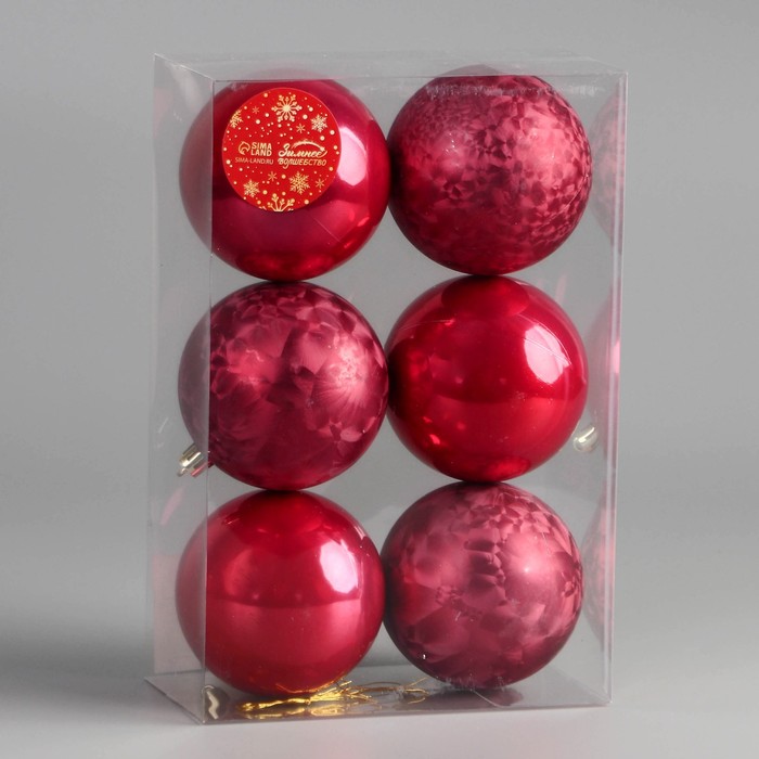фото Набор шаров пластик d-7,5 см, 6 шт "чары волшебства" красный зимнее волшебство