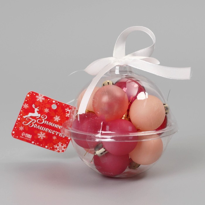 фото Набор шаров пластик d-3 см, 12 шт "шедар" шёлк, розово-красный зимнее волшебство