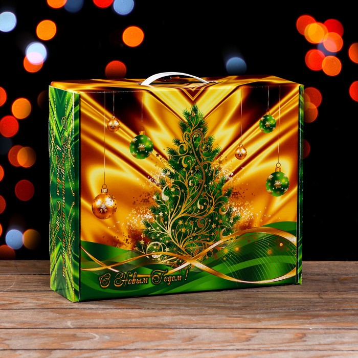 Подарочная коробка Праздничный Шелк в зеленом 29 х 9 х 25 см