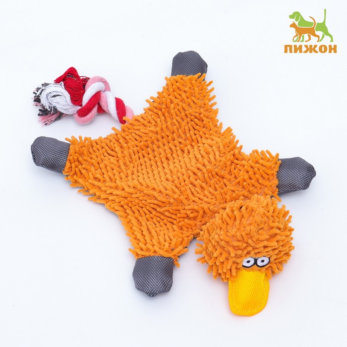 Игрушка текстильная Косматая утка , 32 х 19 см, оранжевая