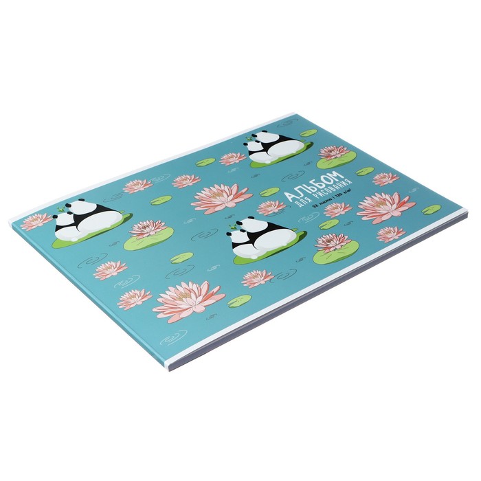 фото Альбом для рисования а4 32 листа на склейке "панды", обложка мелованный картон, выборочный уф-лак, блок 120 г/м2 полиграф принт