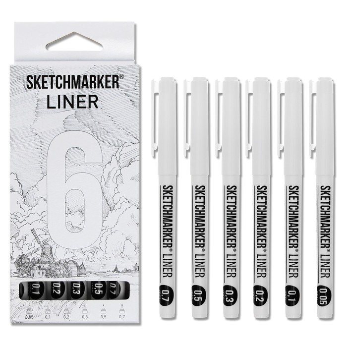 

Набор ручек капиллярных Sketchmarker, 6 штук: 0.05, 0.1, 0.2, 0.3, 0.5, 0.7, черный