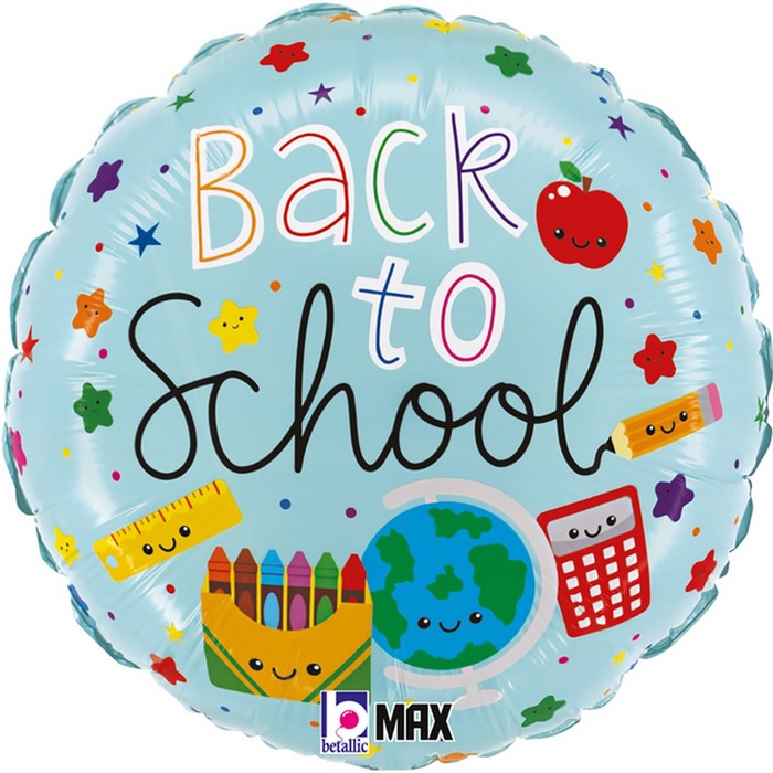 Шар фольгированный 18 «Снова в школу», круг шар фольгированный 18 день в цветах круг
