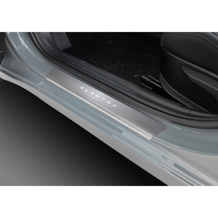 

Накладки порогов Rival для Hyundai Elantra VII поколение (CN7) 2021-н.в., нерж. сталь, с надписью, 4 шт