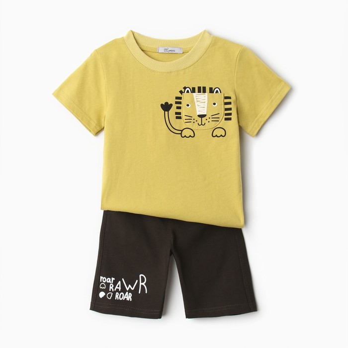 Комплект (футболка/шорты) для мальчика, цвет горчица/черный, рост 104 см