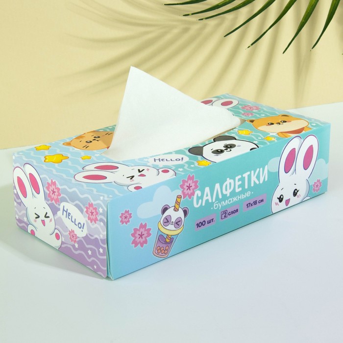 Салфетки бумажные в коробке «Милашки», 100 шт, двухслойные бумажные салфетки premial двухслойные в коробке 100 шт