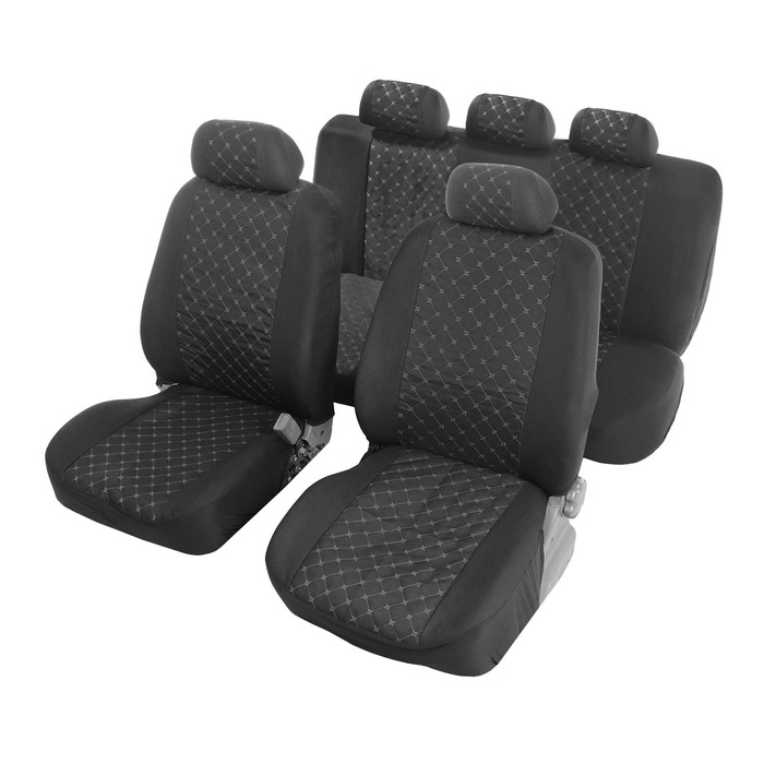 Чехлы на сиденья в автомобиль TORSO Premium, 11 предметов, белая строчка фото