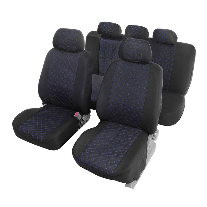 Чехлы на сиденья в автомобиль TORSO Premium 11 предметов, синяя строчка цена и фото