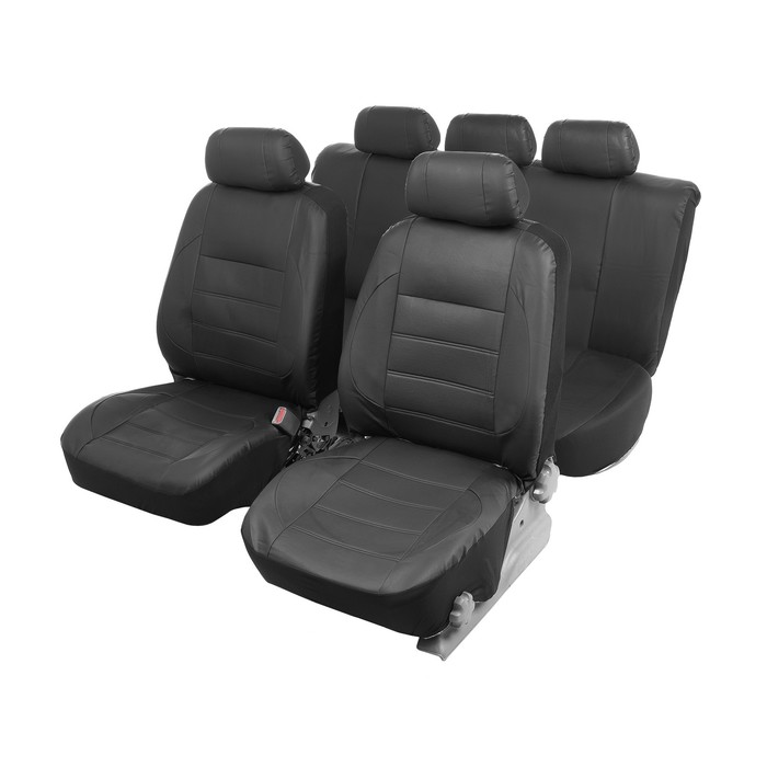 Чехлы на сиденья в автомобиль TORSO Premium, 11 предметов, кожа PU, черный цена и фото