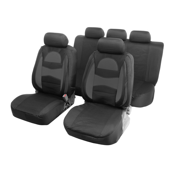 Чехлы на сиденья в автомобиль TORSO Premium, 11 предметов, кожаные вставки, черные вставки цена и фото