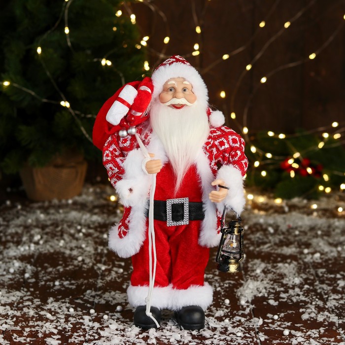 Дед Мороз В костюме с орнаментом 28 см, красный декоративная кукла кнр дед мороз с кудрявой бородой в меховом костюме 28 см белый