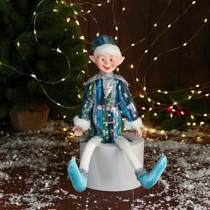 Новогодний шут В блестящем костюмчике 40 см, синий мягкая подвеска олень в блестящем костюмчике длинные ножки 8х23 см розовый