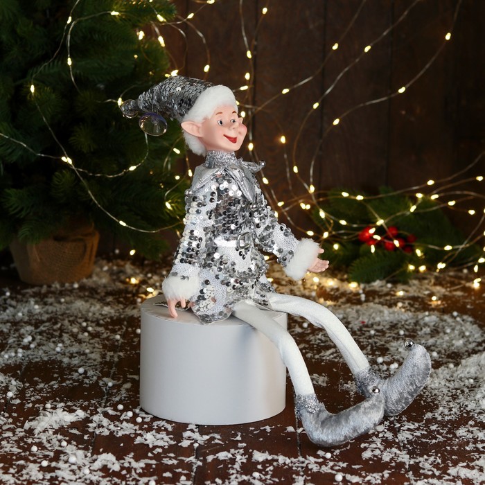 фото Новогодний шут "в блестящем костюмчике" 40 см, серебро зимнее волшебство