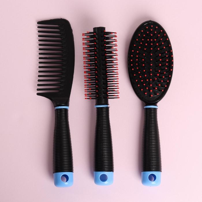 Набор расчёсок, 3 предмета: с ручкой, массажная, брашинг, цвет МИКС
