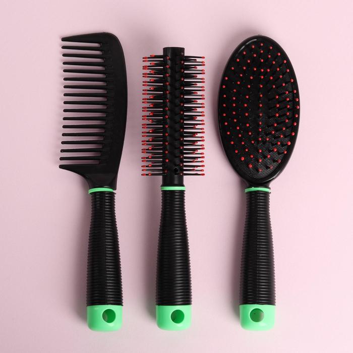 Набор расчёсок, 3 предмета: с ручкой, массажная, брашинг, цвет МИКС