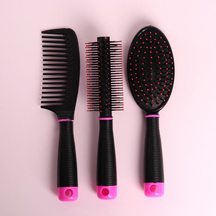 Набор расчёсок, 3 предмета: с ручкой, массажная, брашинг, цвет МИКС