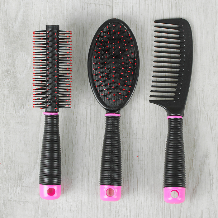 Набор расчёсок, 3 предмета: с ручкой, массажная, брашинг, цвет МИКС