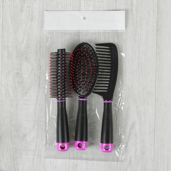 Набор расчёсок, 3 предмета: с ручкой, массажная, брашинг, цвет МИКС