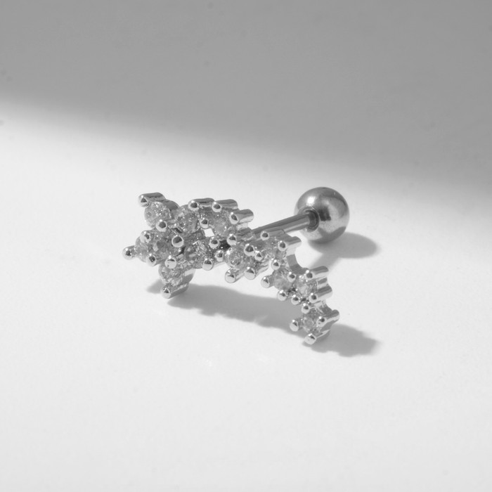 Пирсинг в ухо (хеликс) «Цветок», L=6 мм, цвет белый в серебре