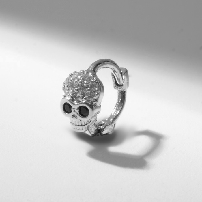 Пирсинг в ухо (хеликс) «Череп», d=8 мм, цвет чёрно-белый в серебре