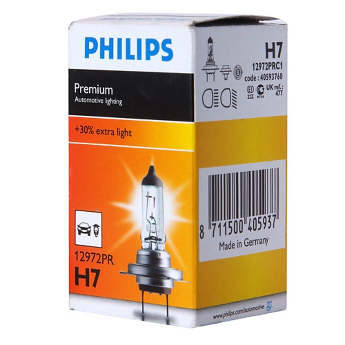 

Галогенная лампа Philips PREMIUM H7 (55) PX26d+30%, 12 В