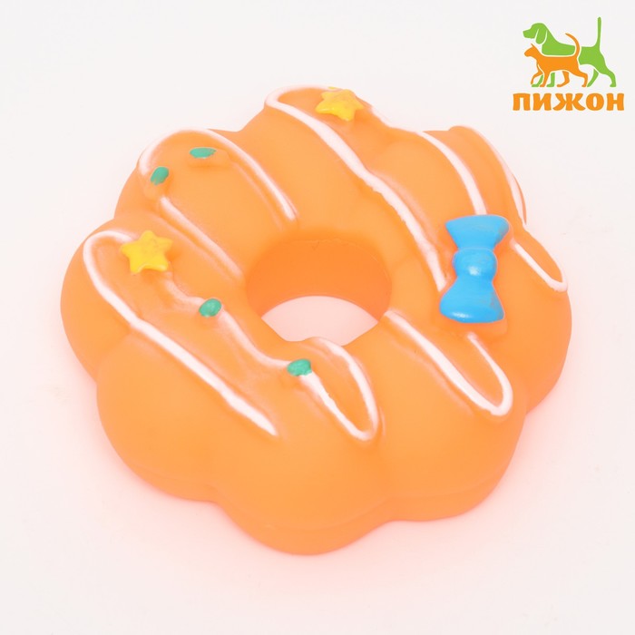Игрушка пищащая Пончик для собак, 8,5 см, оранжевая