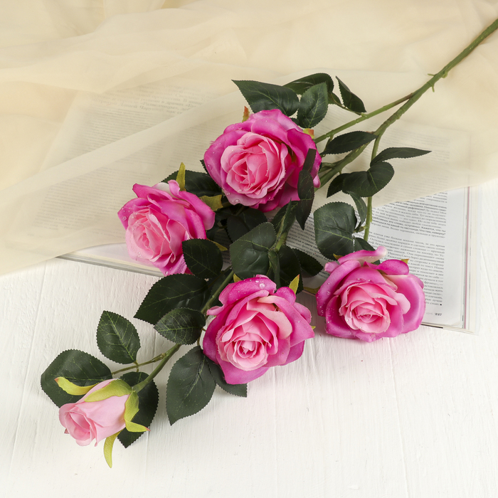 Цветы искусственные "Куст сиреневых роз с каплями"