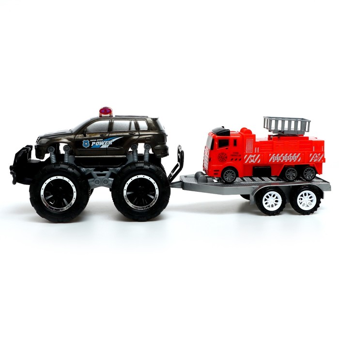 фото Машина инерционная «джип», с прицепом и пожарной машиной, цвет микс
