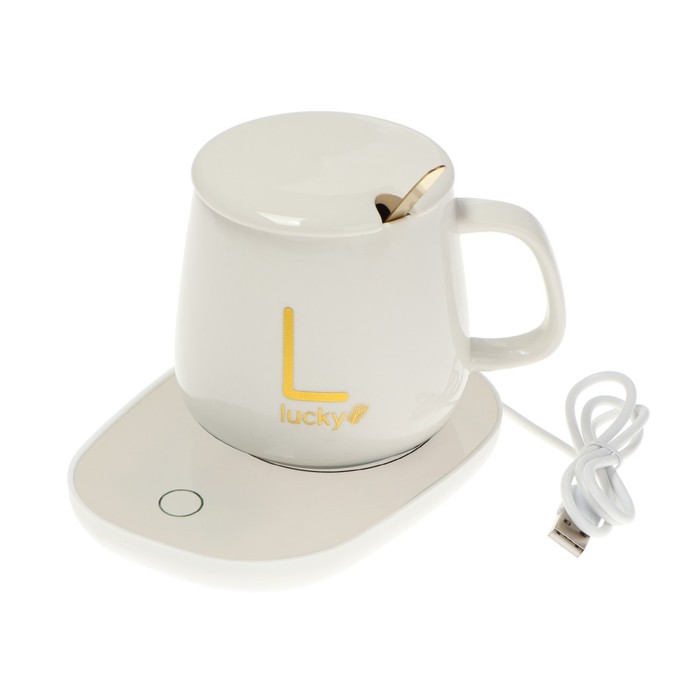 Подставка с подогревом LSK-1501, кружка, от USB, 16 Вт, белая кружка с подогревом lsk 1501 от usb 16 вт розовая