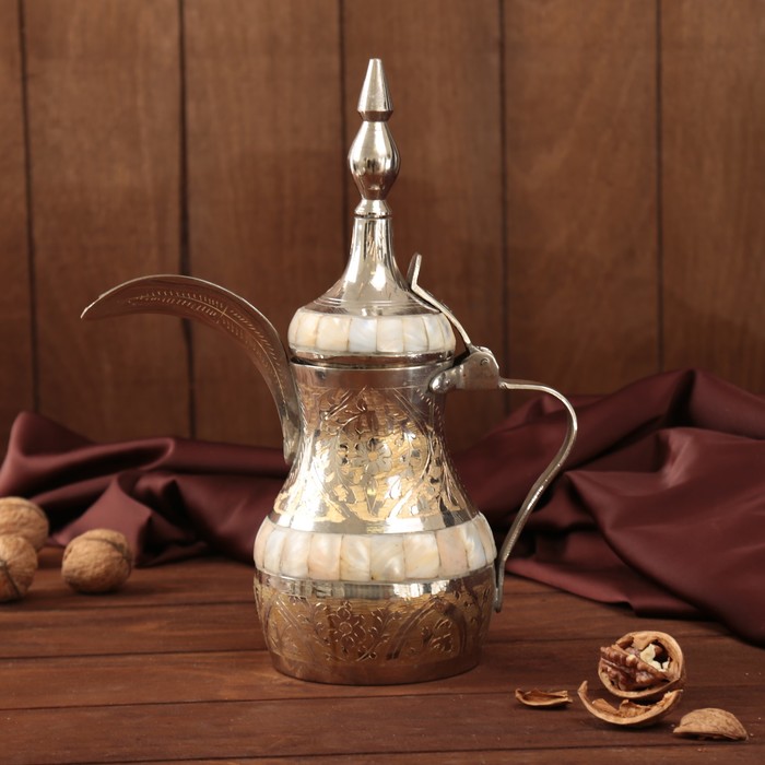 Набор посуды с перламутровыми вставками "Пава": поднос, 6 чашек, чайник