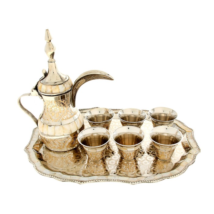 Набор посуды с перламутровыми вставками "Пава": поднос, 6 чашек, чайник