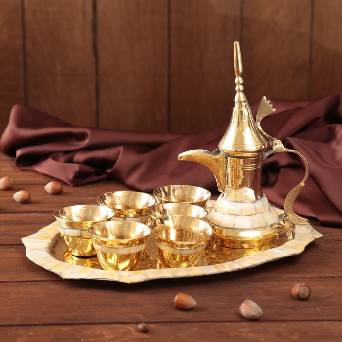 Набор посуды с перламутровыми вставками "Рахат Лукум": поднос, 6 чашек, чайник