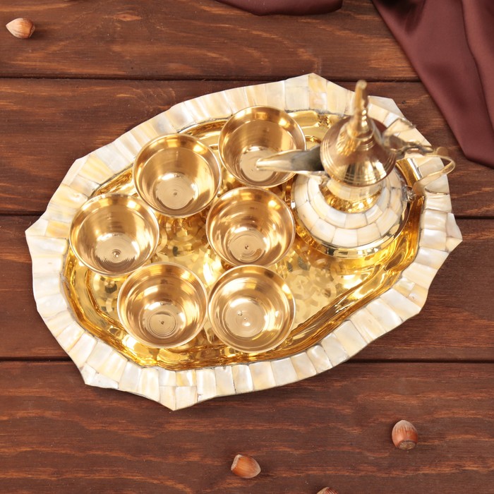 Набор посуды с перламутровыми вставками "Рахат Лукум": поднос, 6 чашек, чайник