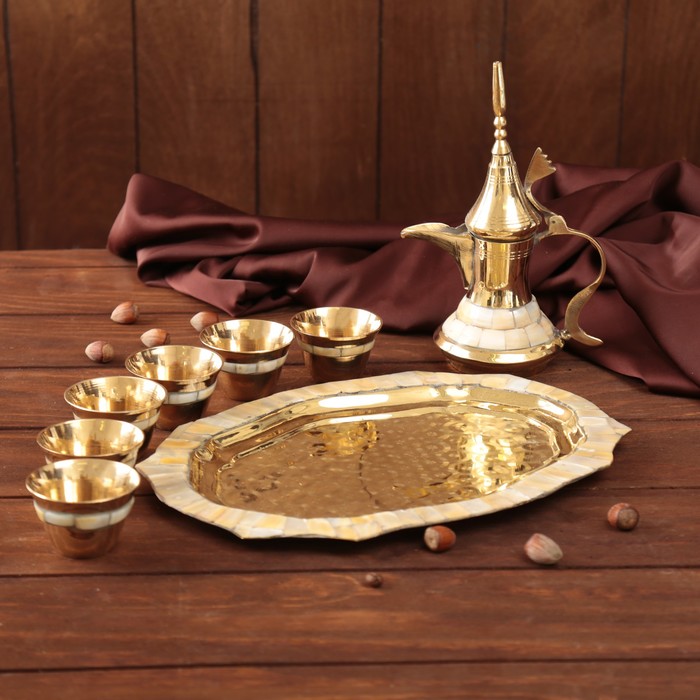 Набор посуды с перламутровыми вставками "Рахат Лукум": поднос, 6 чашек, чайник