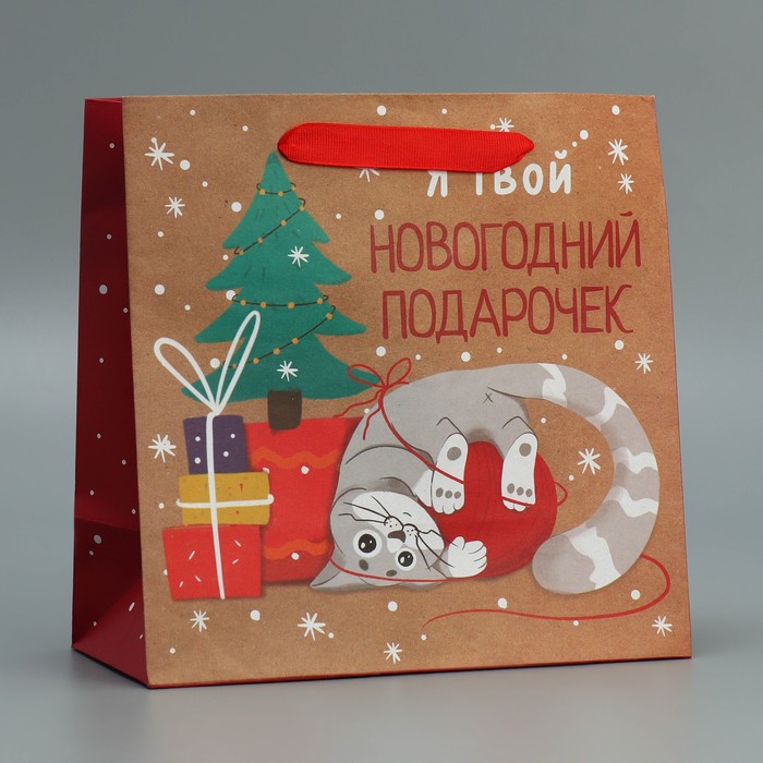 Пакет крафтовый квадратный «Подарочек», 22 × 22 × 11 см пакет крафтовый квадратный снежная сказка 22 × 22 × 11 см
