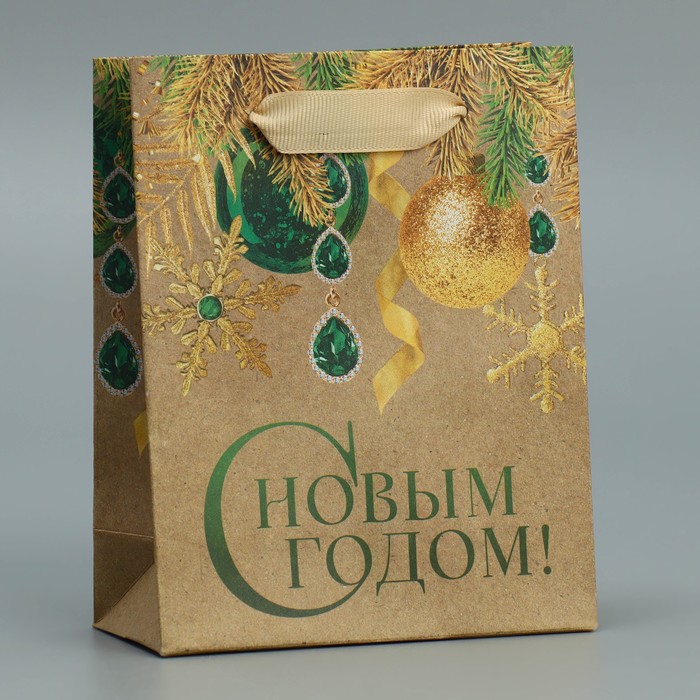 

Пакет крафтовый вертикальный «С Новым годом!», S 12 × 15 × 5.5 см
