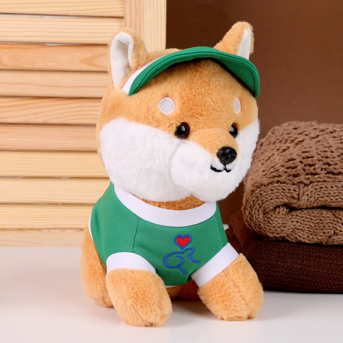 Мягкая игрушка «Собака» в зелёной кепке, 23 см