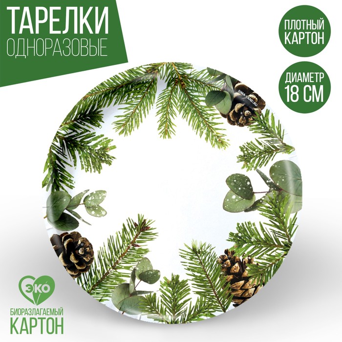 

Тарелка бумажная «С Новым годом», еловые ветки