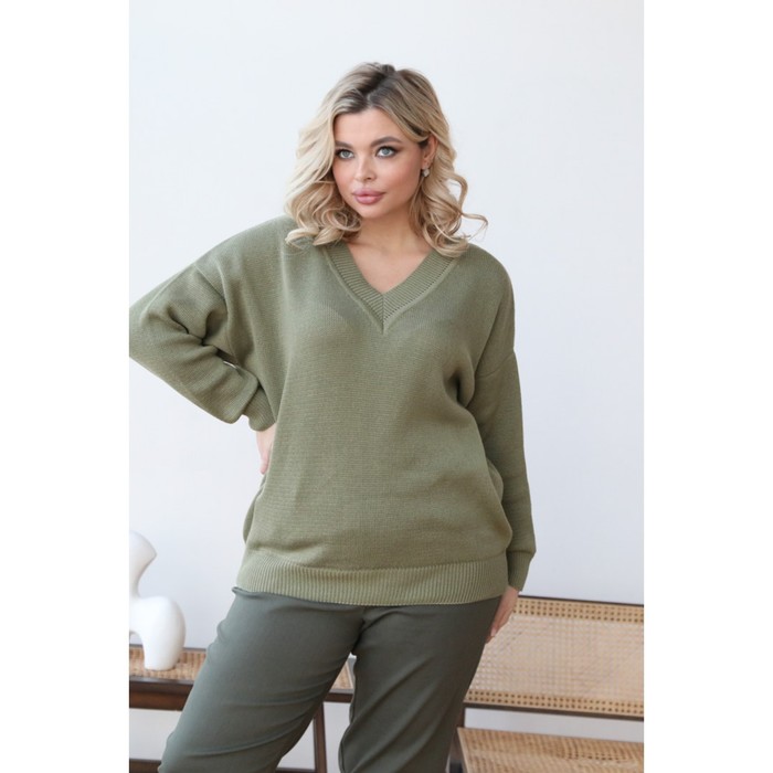 Пуловер женский, размер 62, цвет оливковый