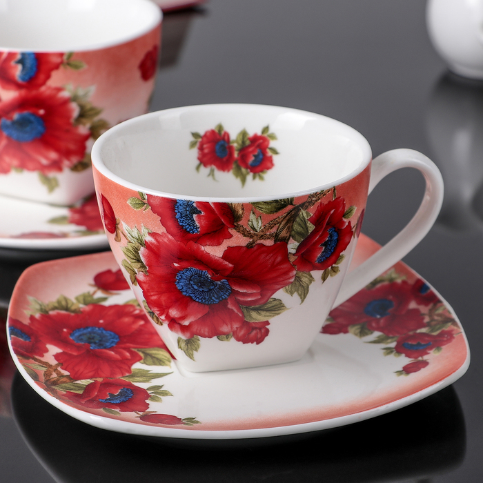 Сервиз чайный "Герберы", 4 предмета: 2 чашки 250 мл, 2 блюдца 15 см