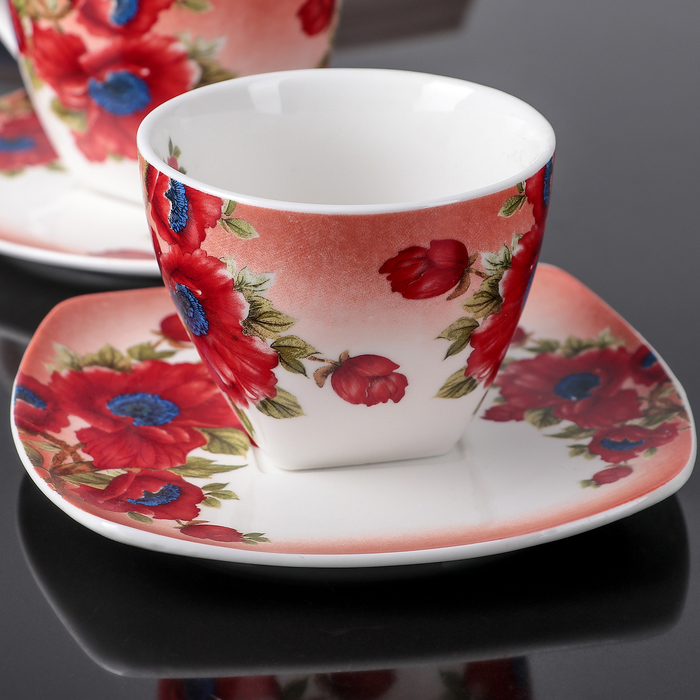 Сервиз чайный "Герберы", 4 предмета: 2 чашки 250 мл, 2 блюдца 15 см