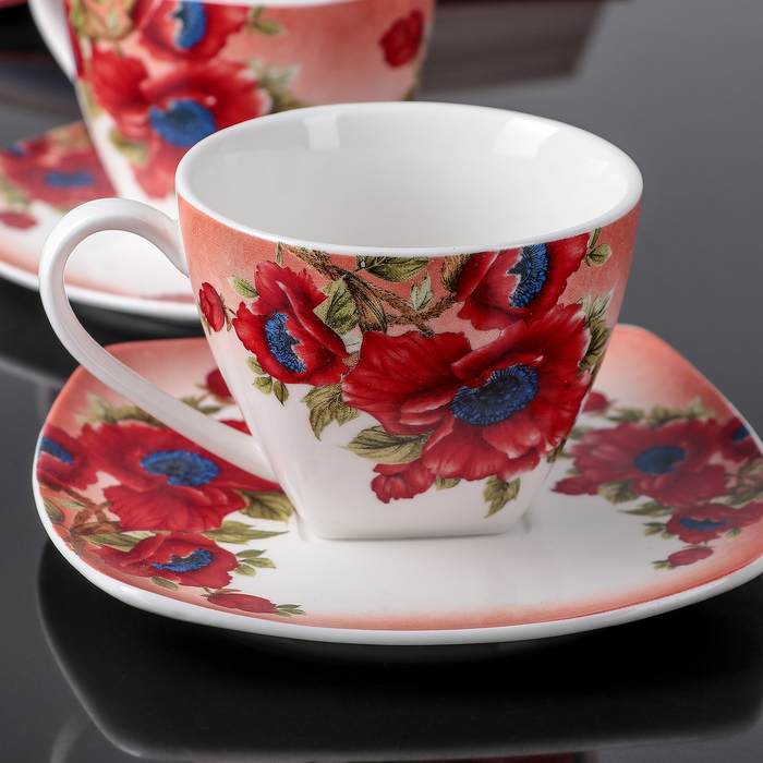 Сервиз чайный "Герберы", 4 предмета: 2 чашки 250 мл, 2 блюдца 15 см