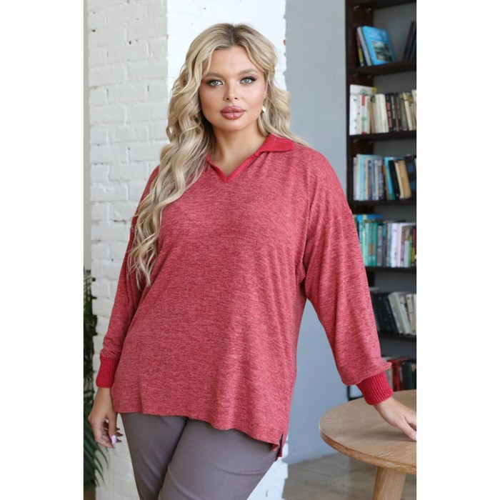 Пуловер женский, размер 52, цвет красный фото