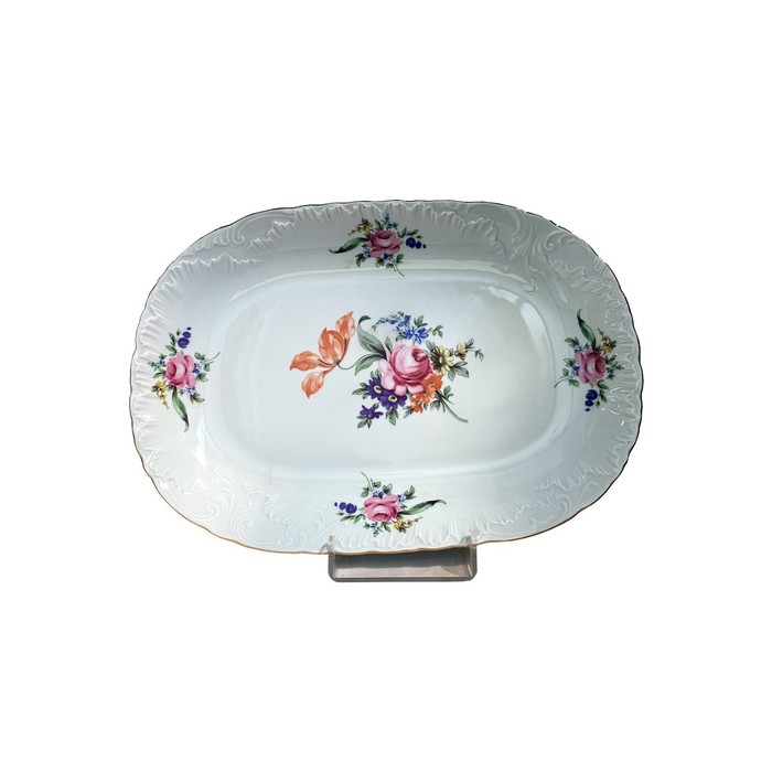 

Блюдо овальное Rococo «Мейсенский букет, отводка золото», d=33 см
