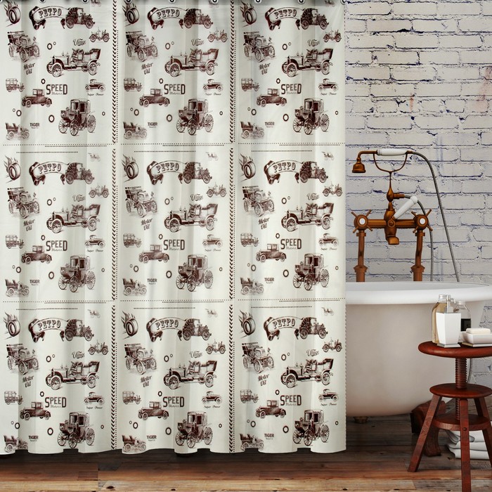 Шторка в ванную 6 микрон "Машинки ретро"