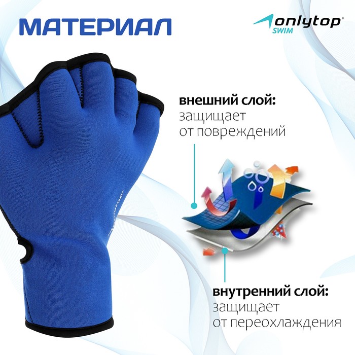 фото Перчатки для плавания onlytop, неопрен, 2.5 мм, р. m, цвет синий