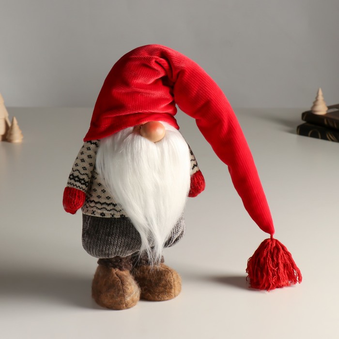 Кукла интерьерная Дедушка Мороз в длинном колпаке с кисточкой 24,5 см кукла интерьерная бабуля в рыжем колпаке с герберой 25х8х6 см