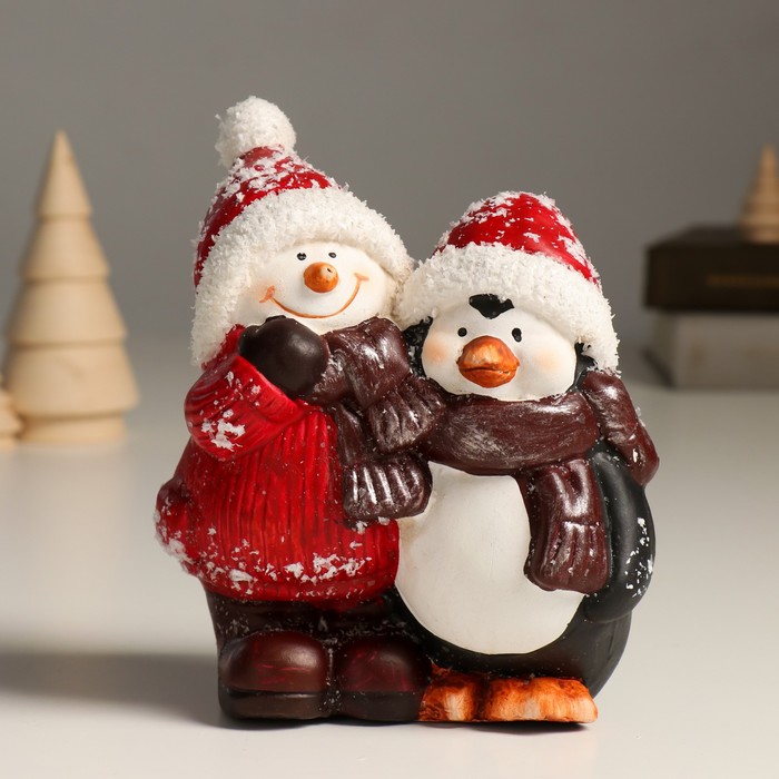 Сувенир керамика Снеговик и пингвинчик - объятия 13х8х15,2 см сувенир снеговик 16 см керам в ассорт